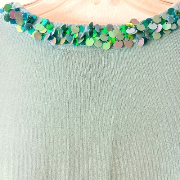 Linea 3 Pc Formal Cardigan Sweater Set Sz L AQUA SKY BLUE Sequins Knit was $350 - Picture 6 of 16